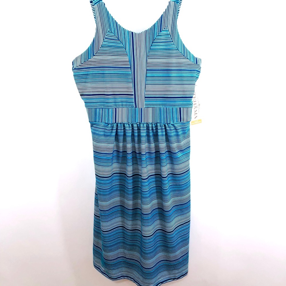 NWT Tehama Tank Dress Womens Blue Teal Striped S
